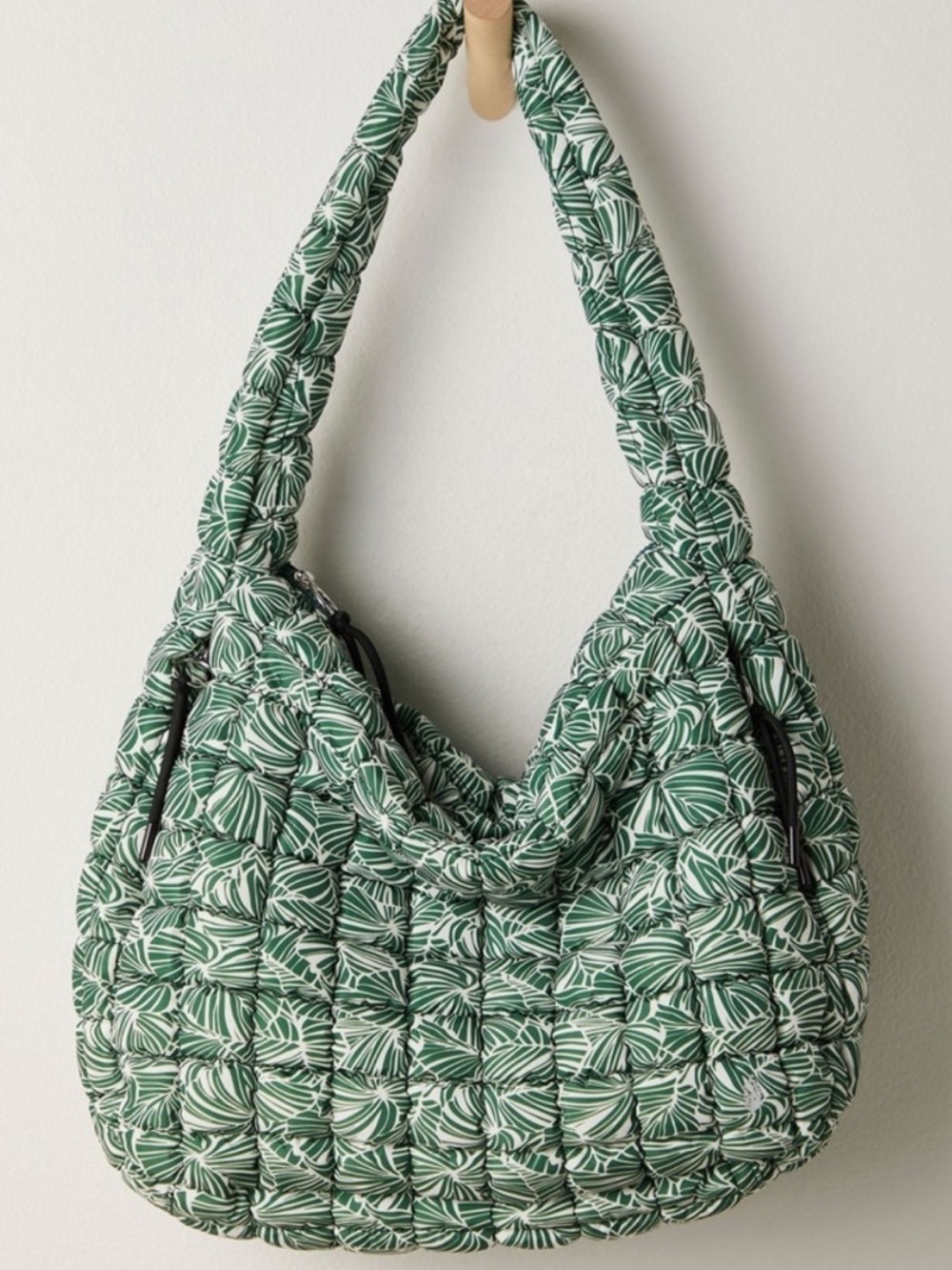 Free People Movement Quilted Carryall Bag Green Palm Print Puffer Tote - Picture 2 of 7